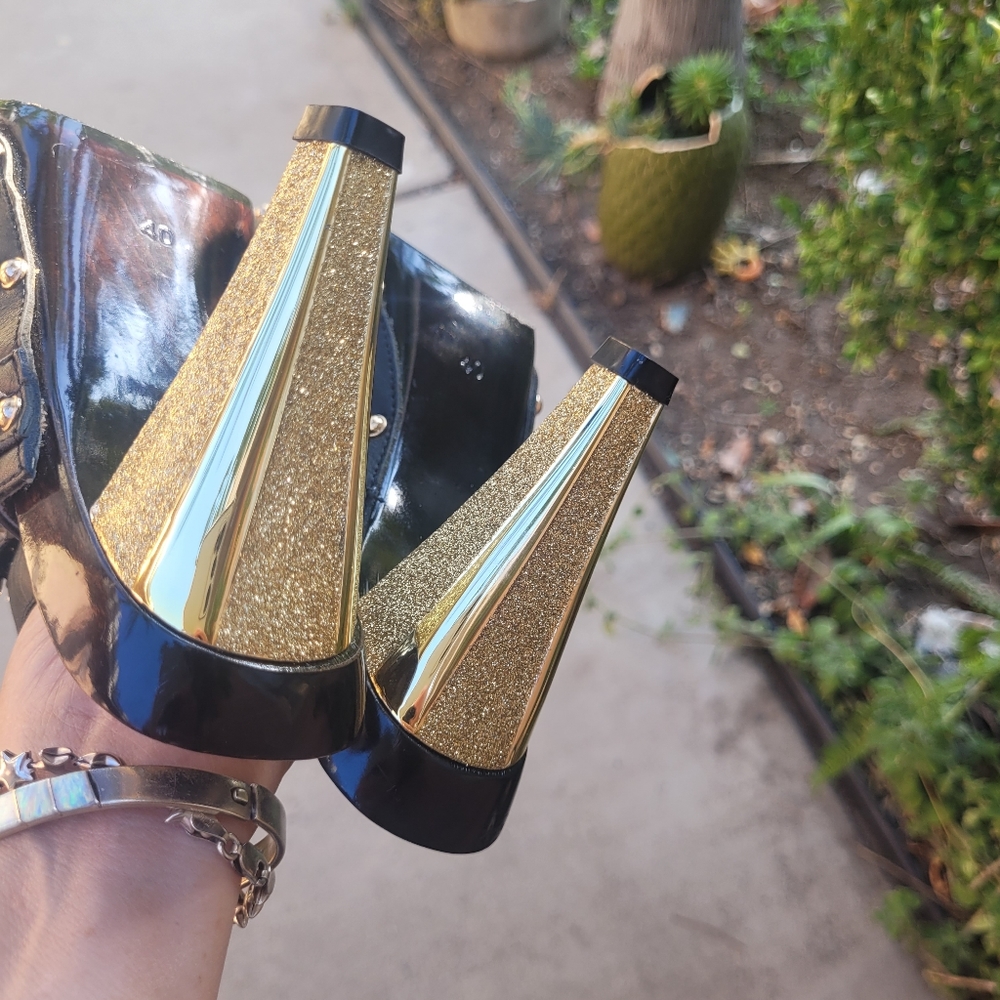 Dior Black Leather Mules with Gold Accent Heels - Picture 5 of 15
